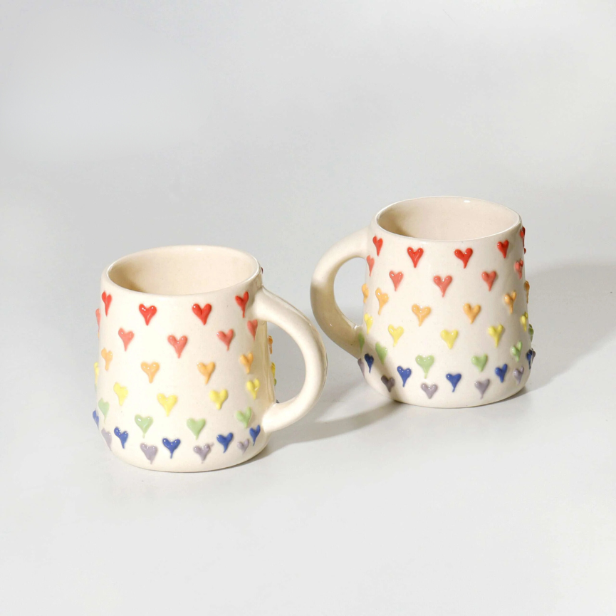 Ceramic Mugs Multicolour Hearts (Pack of 2)