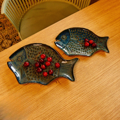 Ceramic Plates Fish Shape Serving Plates (Set of 2)