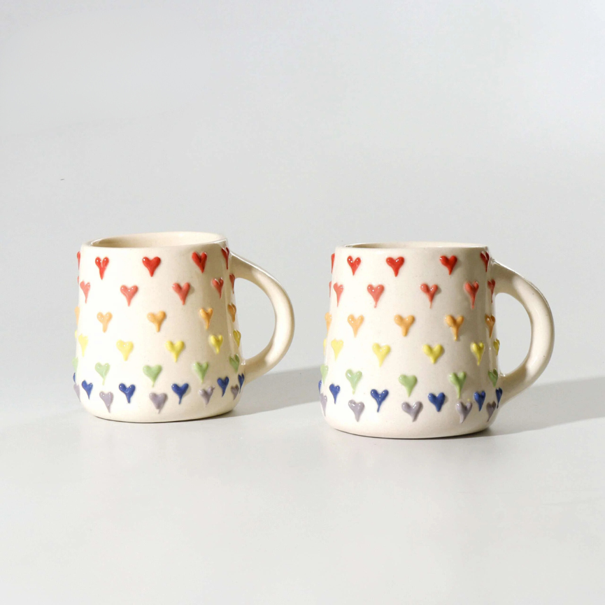 Ceramic Mugs Multicolour Hearts (Pack of 2)