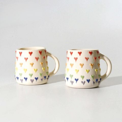 Ceramic Mugs Multicolour Hearts (Pack of 2)