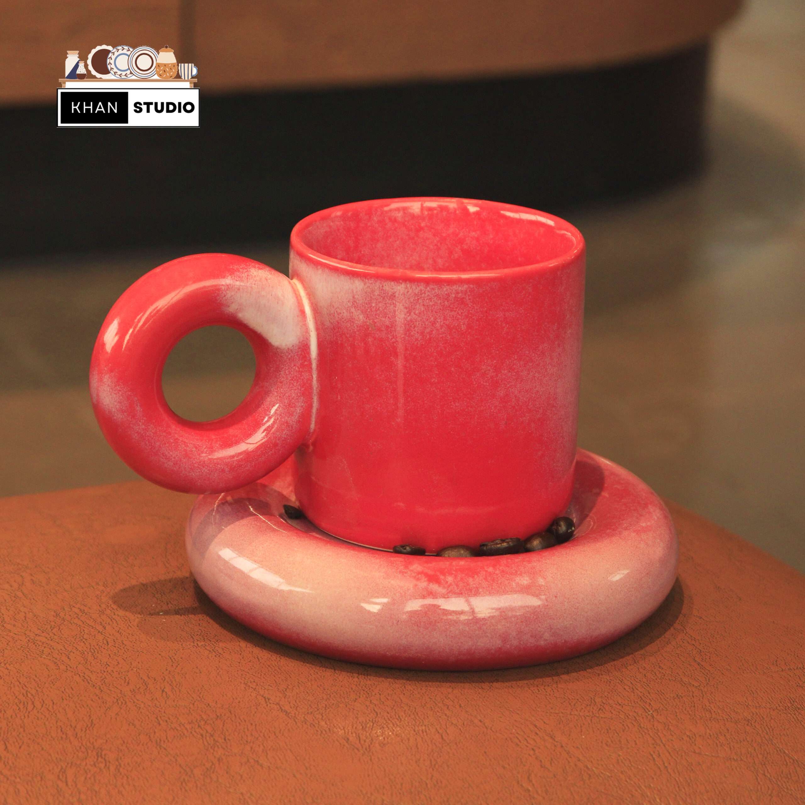 Glossy Red Ceramic Mugs & Saucers