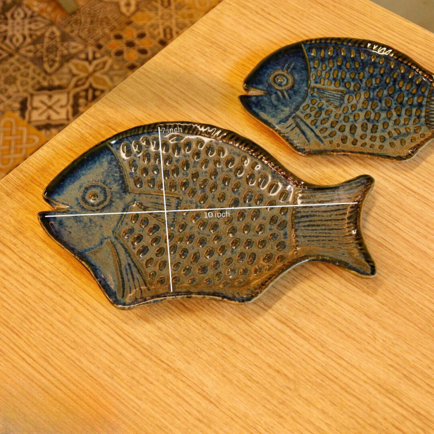 Ceramic Plates Fish Shape Serving Plates (Set of 2)