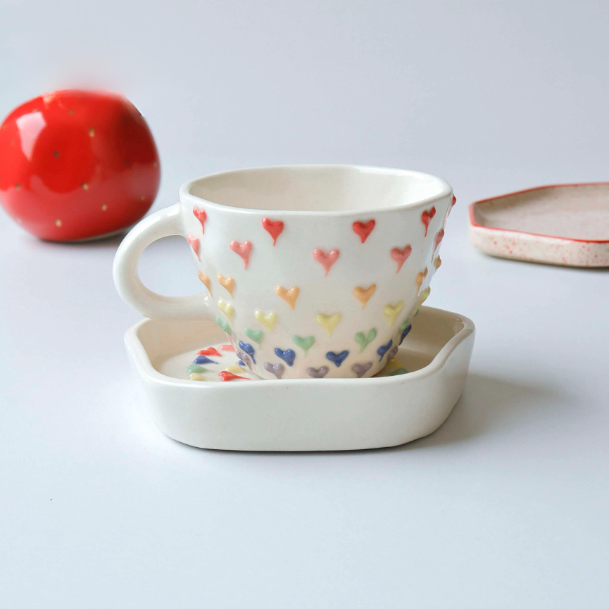 Handcrafted Ceramic Mug and Saucer