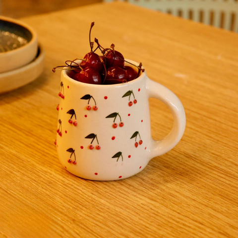 Ceramic Red Cherry Mugs: Heat & Clean Friendly (Pack of 2)