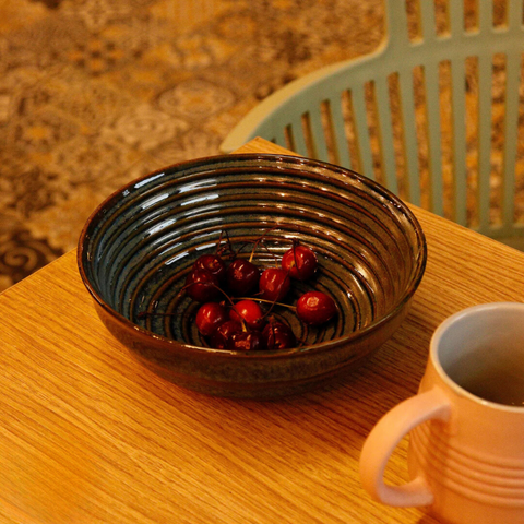 Ceramic Antique Blue Serving Bowl (Microwave, Dishwasher Safe)