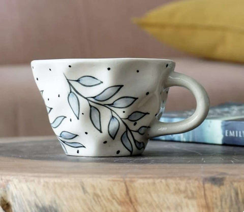 Handmade Ceramic Buti Printed Coffee Mugs- Set of 2