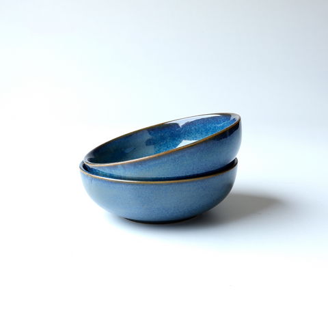 Antique Blue Ceramic Serving Bowl, (Pack of 2)