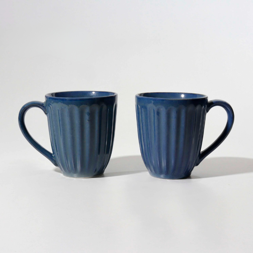 Antique Blue Ceramic Mugs (Pack of 2)