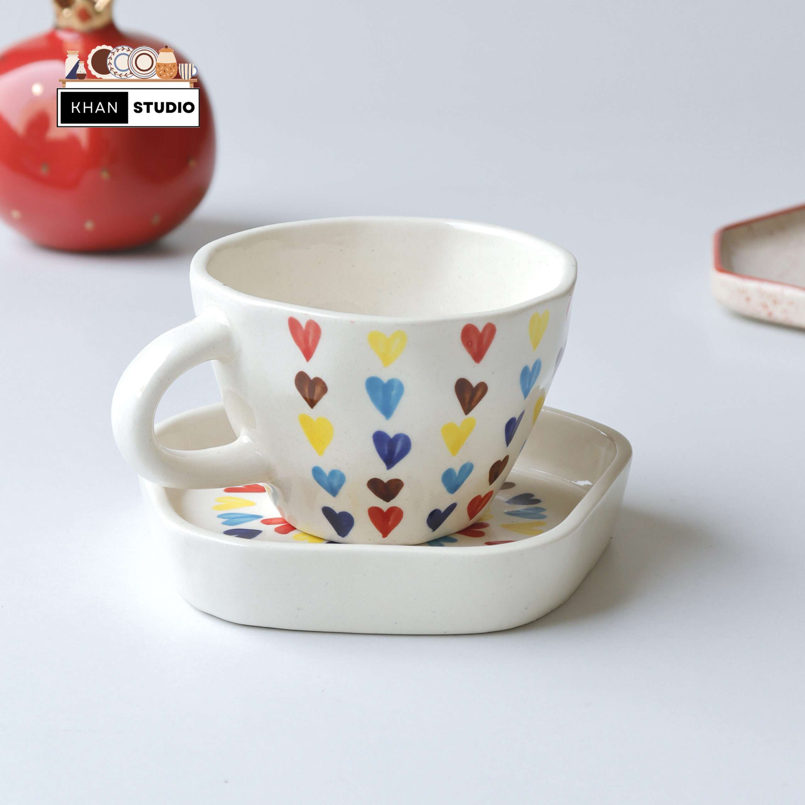 Colorful Ceramic Mug and Saucer