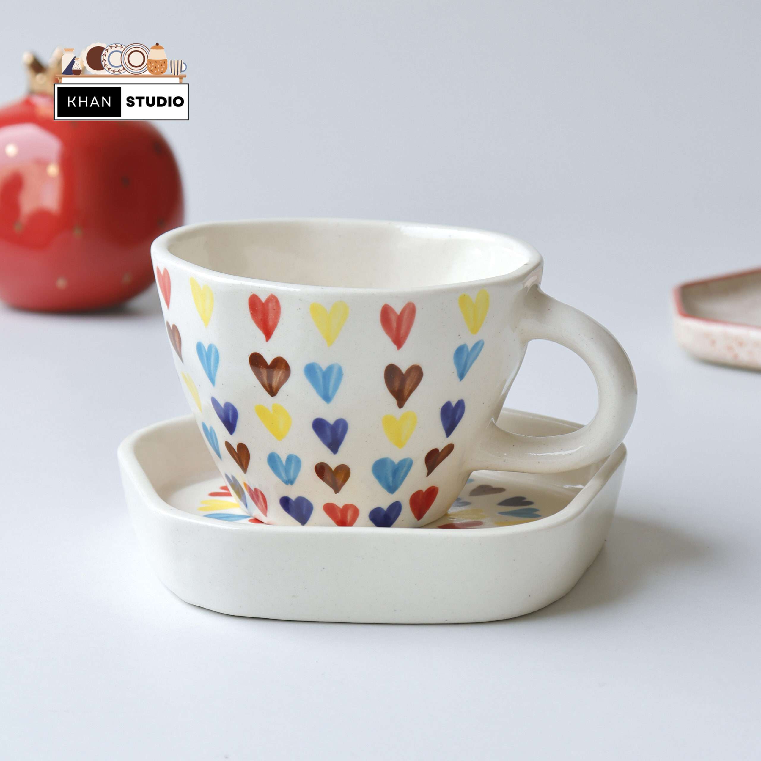 Colorful Ceramic Mug and Saucer