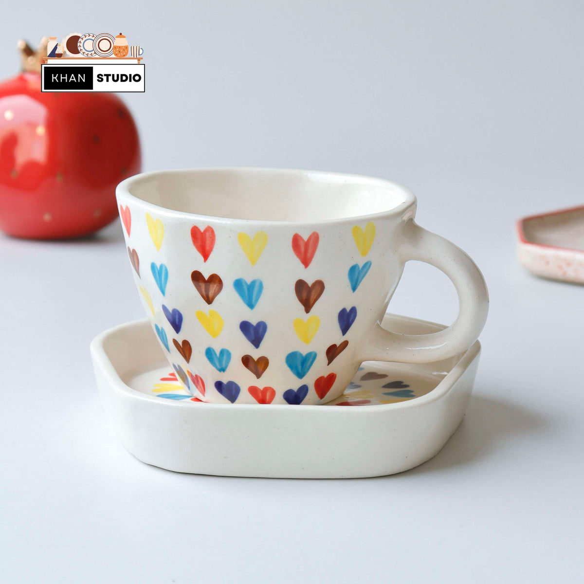 Colorful Ceramic Mug and Saucer