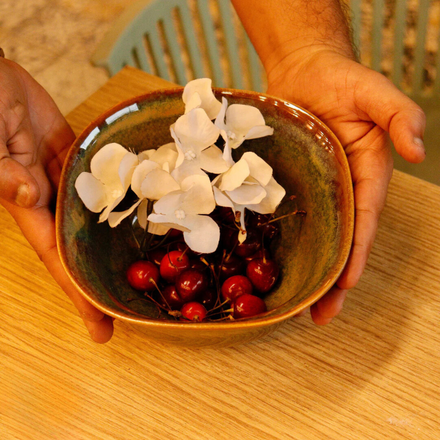 Ceramic Green Serving Bowl (Microwave, Dishwasher Safe)