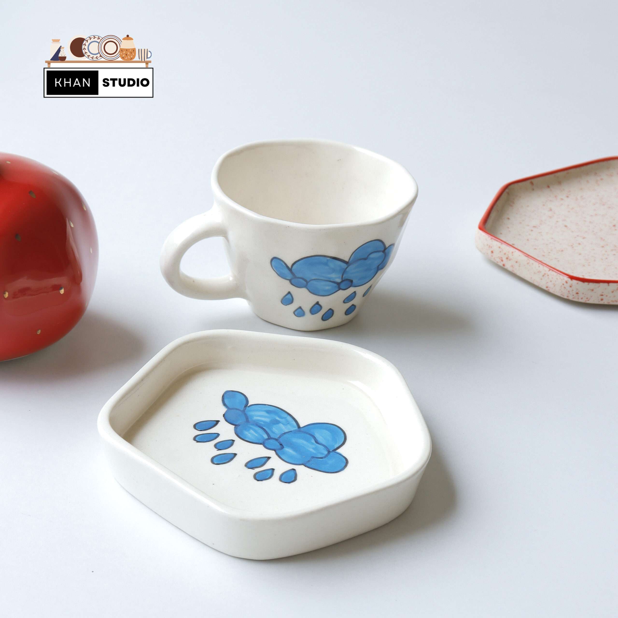 Ceramic Mugs & Saucers Set