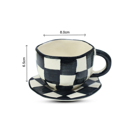 Classic Black & White Ceramic Mug & Saucer Set