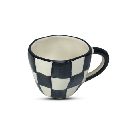 Classic Black & White Ceramic Mug & Saucer Set