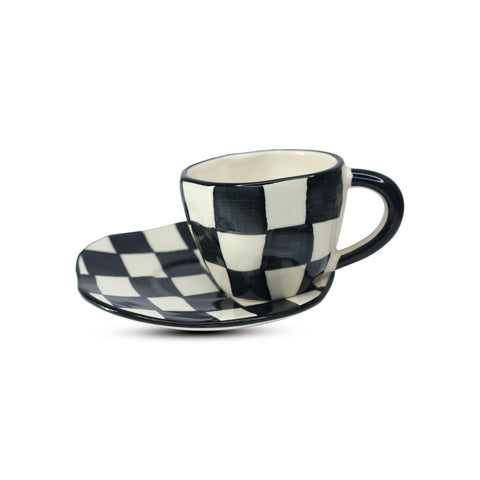 Classic Black & White Ceramic Mug & Saucer Set