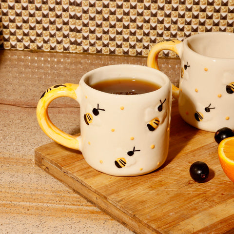 Handmade Honey Bee Ceramic Mugs by Khan Studio (Pack of 2)