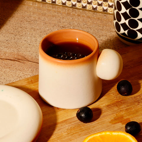 Antique Orange Microwave Safe Ceramic Mugs with Matching Saucers