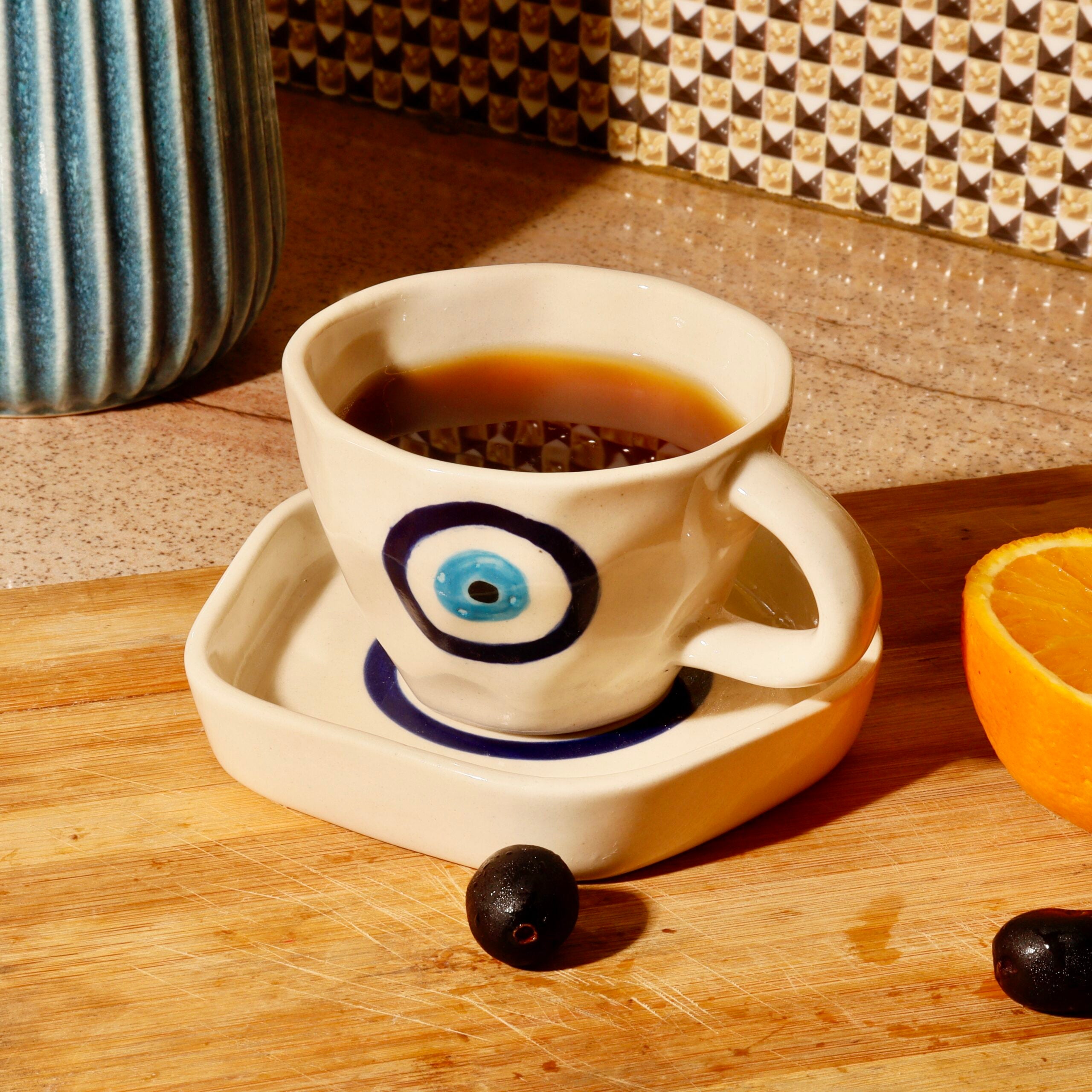 Evil Eye Handmade Mug & Saucer Set