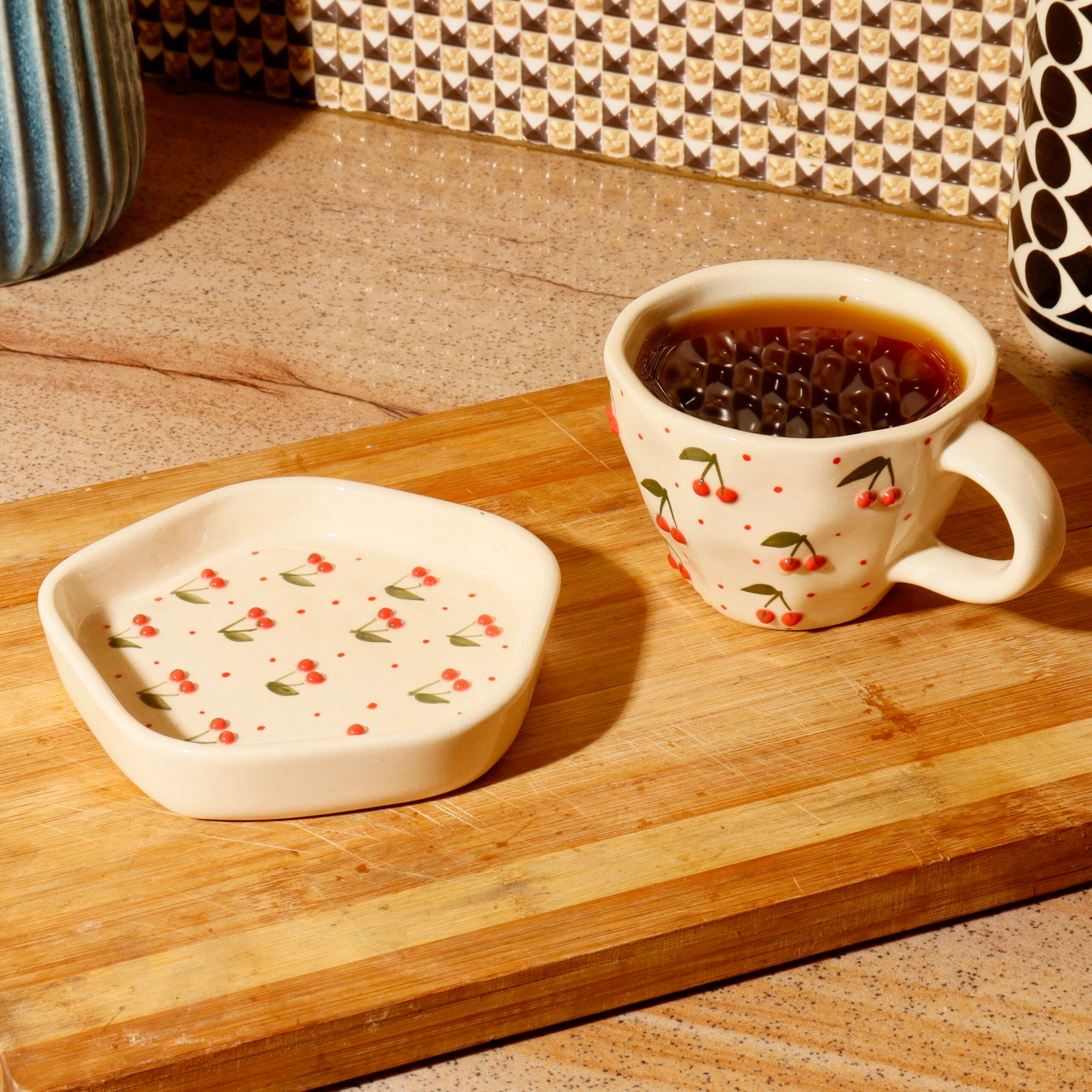 Handmade Red Cheery Mug & Saucer S