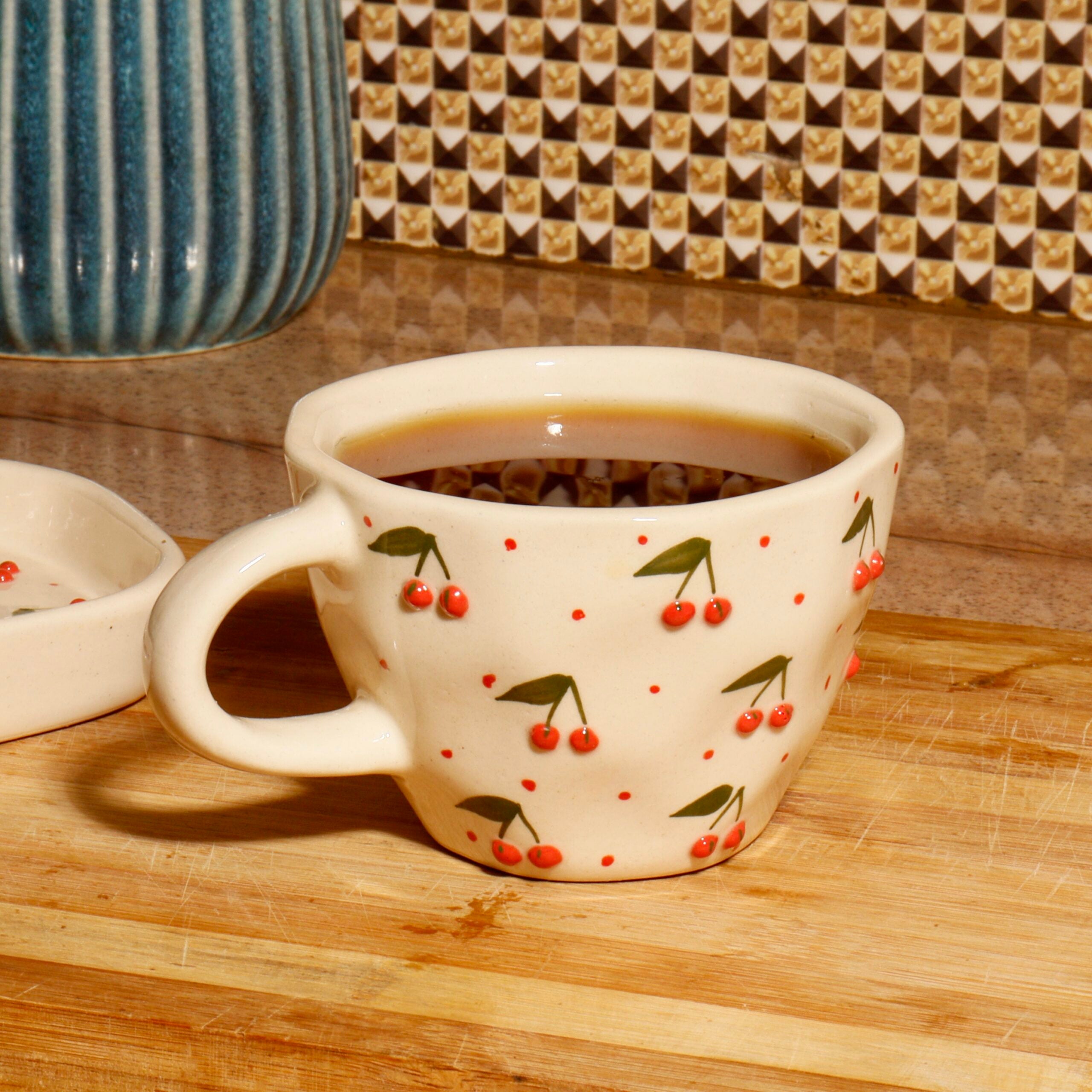 Handmade Red Cheery Mug & Saucer S