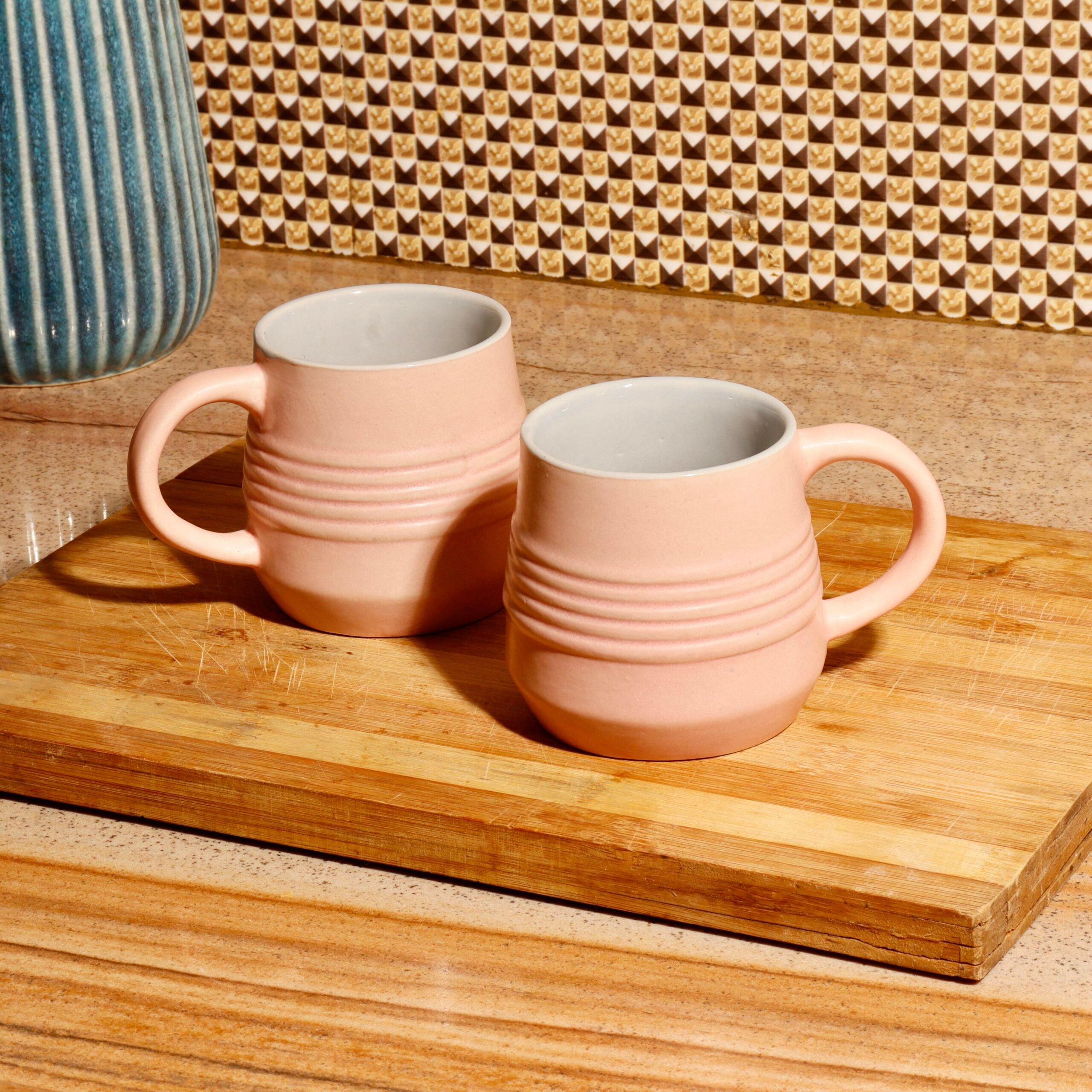 Handmade Pink Ceramic Mugs (Pack of 2)