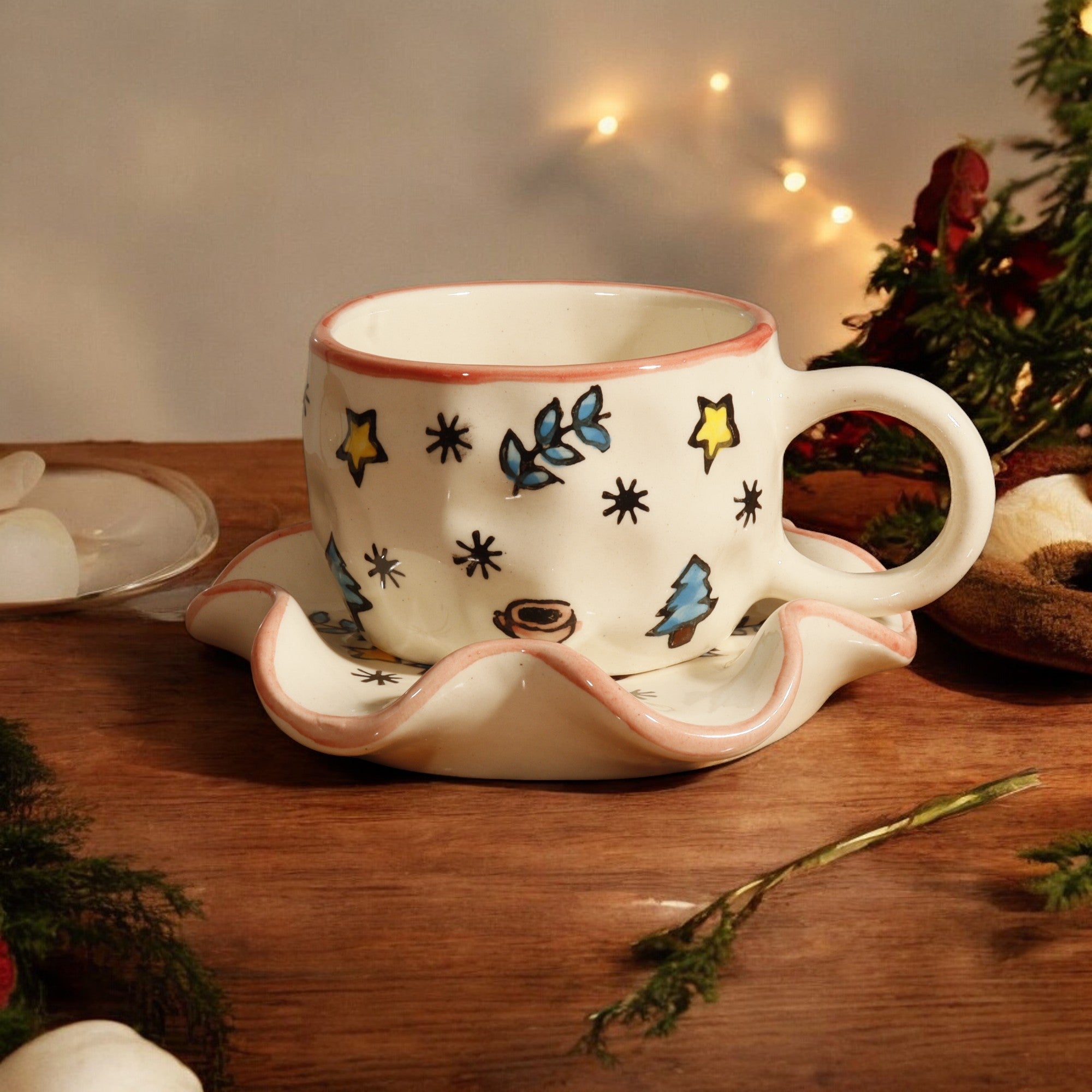 Handmade Painting Mug & Saucer Set